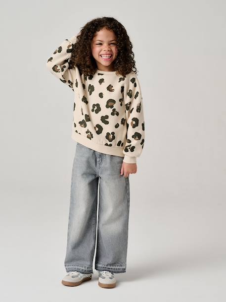 Sweat fille motifs fantaisie beige imprimé+blanc imprimé+rose+vanille - vertbaudet enfant 