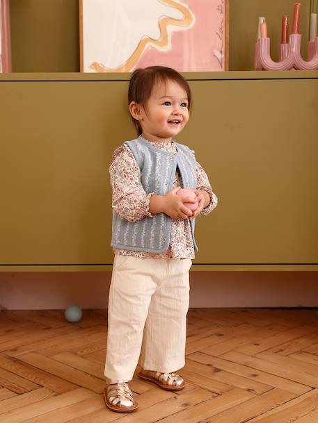 Broek baby meisjes gekreukelde tricot ecru - vertbaudet enfant 
