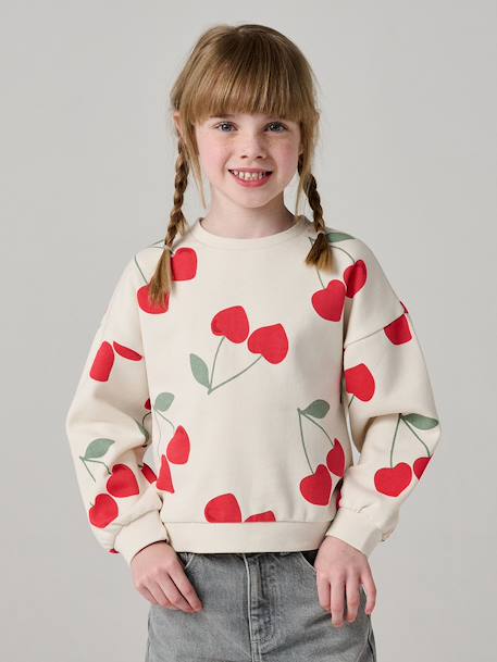 Sweat fille motifs fantaisie beige imprimé+blanc imprimé+rose+vanille - vertbaudet enfant 