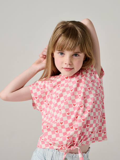T-shirt fille imprimé noeud fantaisie manches courtes blanc+lavande+rose - vertbaudet enfant 