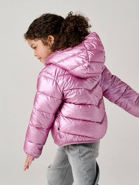 Doudoune fille légère à capuche effet brillant métallisé rose - vertbaudet enfant 