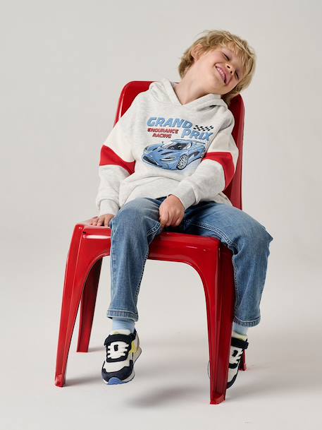 Sweater met capuchon met print gemêleerd grijs+gemêleerd wit+leiblauw - vertbaudet enfant 