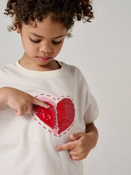T-shirt fille motifs sequins écru+lilas+vert d'eau - vertbaudet enfant 