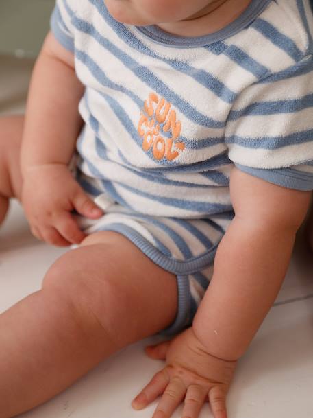 Badstoffen babyset met T-shirt en short blauw, gestreept+taupe - vertbaudet enfant 