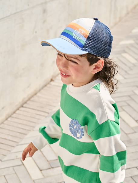 Gestreept sweater voor jongens met geplaatst motief geel, gestreept+pistache - vertbaudet enfant 