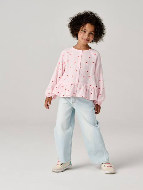 Chemise fille en gaze de coton rose pâle+vert d'eau - vertbaudet enfant 