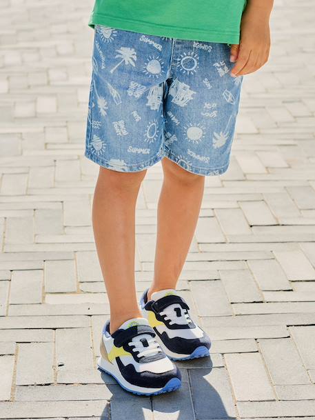 Bermuda garçon jean facile à enfiler bleu imprimé+denim gris+double stone+rayé bleu+stone - vertbaudet enfant 
