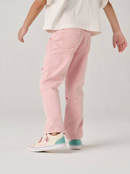 Geborduurde mom fit voor meisjes groengrijs+pruim+roze (poederkleur) - vertbaudet enfant 