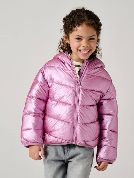 Fille-Manteau, veste-Doudoune fille légère à capuche effet brillant métallisé