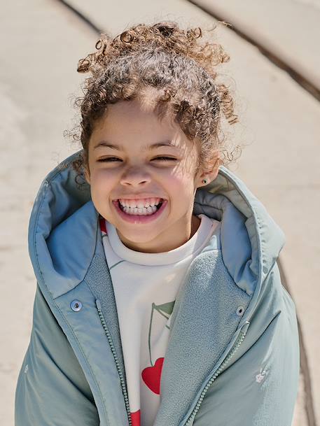 Doudoune légère fille brodée noisette+vert de gris - vertbaudet enfant 