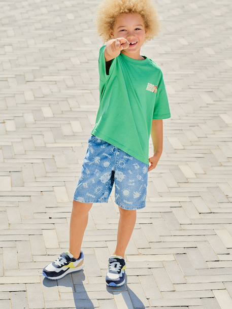 Bermuda garçon jean facile à enfiler bleu imprimé+denim gris+double stone+rayé bleu+stone - vertbaudet enfant 