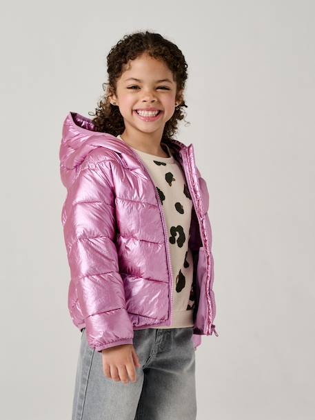 Doudoune fille légère à capuche effet brillant métallisé rose - vertbaudet enfant 
