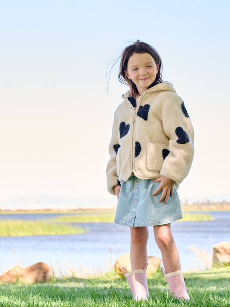 Veste fille sherpa motifs écru+mauve+vanille - vertbaudet enfant 