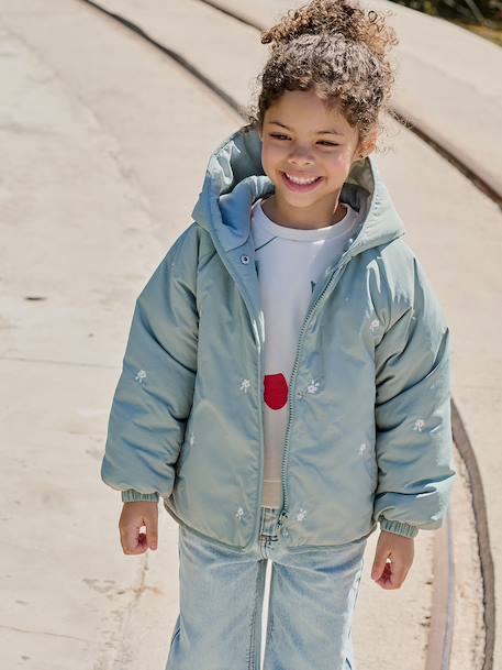 Doudoune légère fille brodée noisette+vert de gris - vertbaudet enfant 