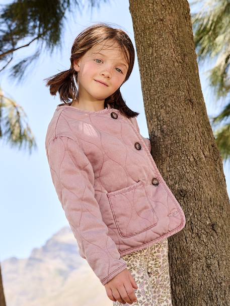 Veste matelassée fille doublée sherpa anthracite+rose - vertbaudet enfant 