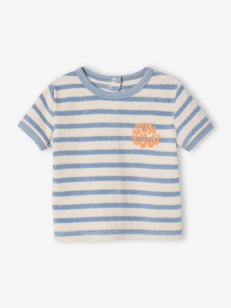 Badstoffen babyset met T-shirt en short blauw, gestreept+taupe - vertbaudet enfant 