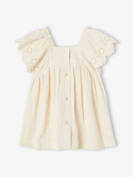 Katoenen babyjurk ecru+rood - vertbaudet enfant 