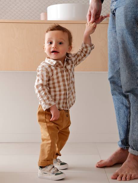 Chemise bébé garçon gaze de coton carreaux beige - vertbaudet enfant 