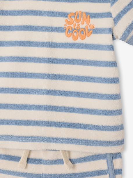 Badstoffen babyset met T-shirt en short blauw, gestreept+taupe - vertbaudet enfant 