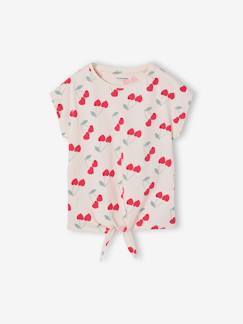 -T-shirt fille imprimé noeud fantaisie manches courtes