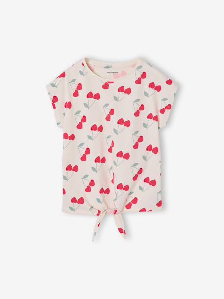Fille-T-shirt fille imprimé noeud fantaisie manches courtes