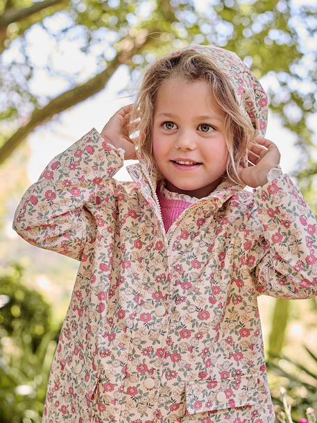Bedrukte meisjesregenjas met capuchon groen+marineblauw+meerkleurig+vanille - vertbaudet enfant 
