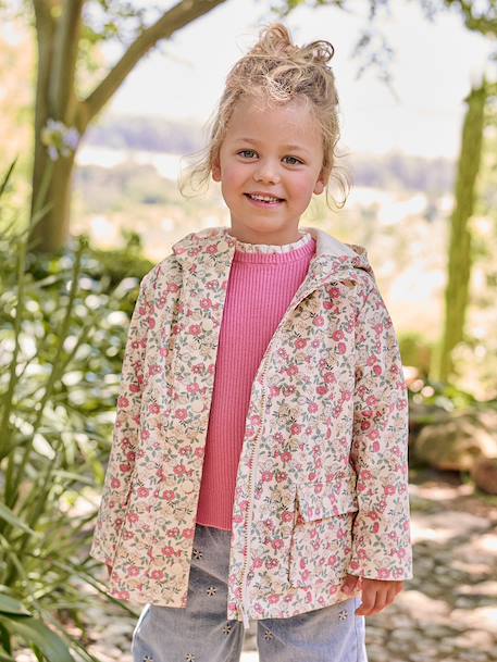 Bedrukte meisjesregenjas met capuchon groen+marineblauw+meerkleurig+vanille - vertbaudet enfant 