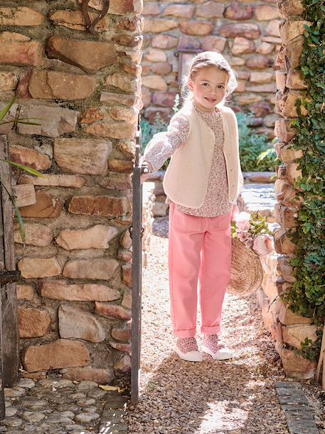 Pantalon fille style paperbag Lyocell fluide kaki+rose - vertbaudet enfant 