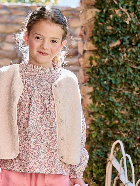 Blouse voor meisjes met gesmokte mouwen ecru+ivoor+lichtroze+saliegroen+vanille - vertbaudet enfant 