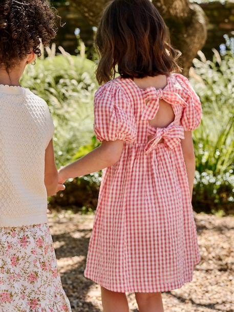 Robe fille Vichy noeuds dos corail - vertbaudet enfant 