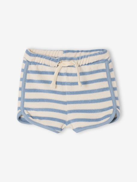 Badstoffen babyset met T-shirt en short blauw, gestreept+taupe - vertbaudet enfant 