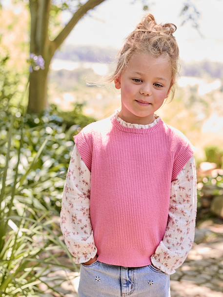 Trui 2 in 1 meisjesmouwen grijsblauw+rozen - vertbaudet enfant 