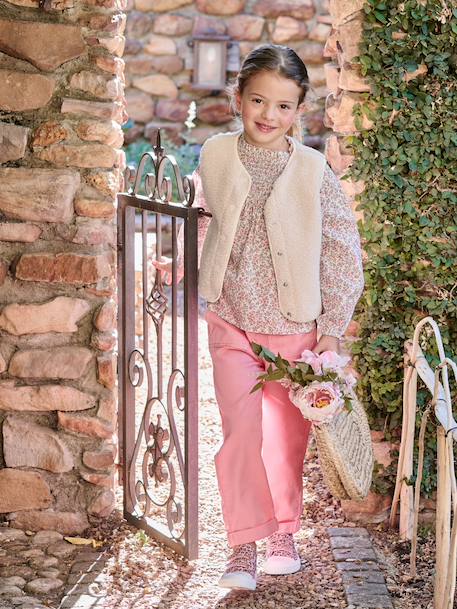Gilet sans manches fille en sherpa écru+marron - vertbaudet enfant 