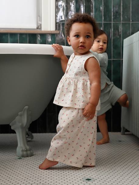 Babyset met top en wijde broek voor baby ecru - vertbaudet enfant 