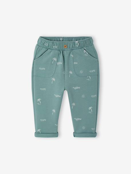 Pantalon bébé molleton imprimé cappuccino+vert émeraude+vert sauge - vertbaudet enfant 