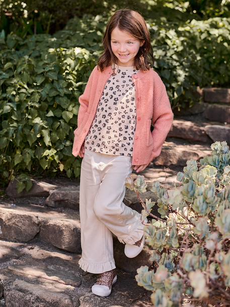 Pantalon fille large à volants écru+lilas - vertbaudet enfant 