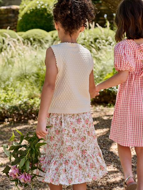 Jupe mi longue fille imprimée écru - vertbaudet enfant 