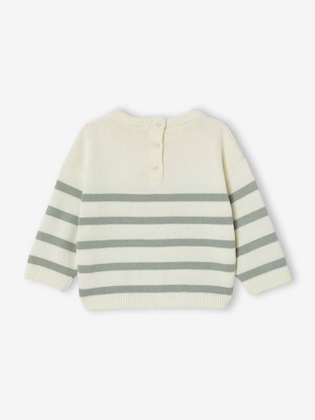 Gestreept baby trui van tricot karamel+marineblauw+saliegroen - vertbaudet enfant 