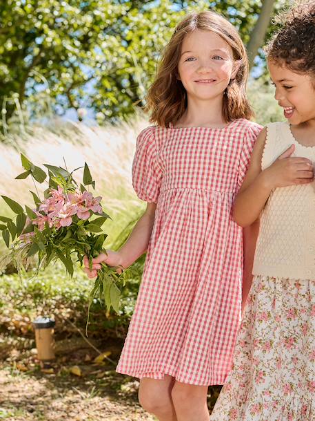 Robe fille Vichy noeuds dos corail - vertbaudet enfant 