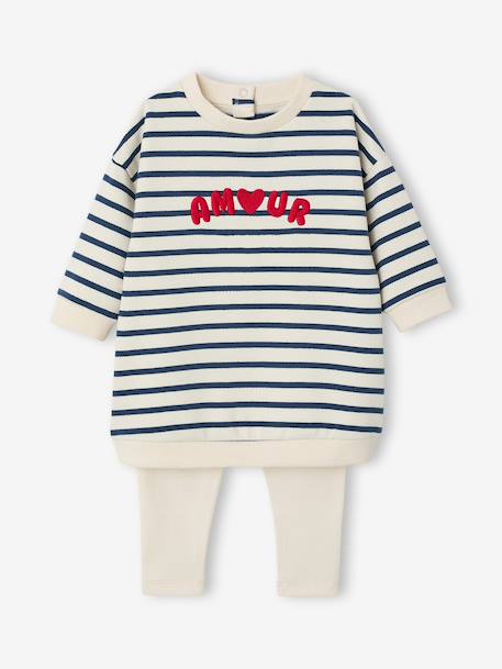 Babyset met jurk en legging personaliseerbaar marineblauw, gestreept - vertbaudet enfant 