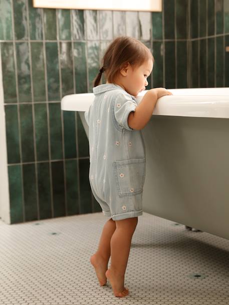 Combishort bébé fille denim denim bleached - vertbaudet enfant 