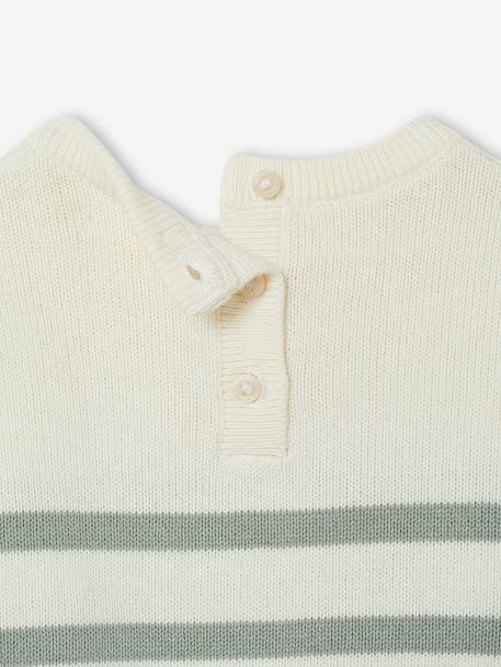 Gestreept baby trui van tricot karamel+marineblauw+saliegroen - vertbaudet enfant 