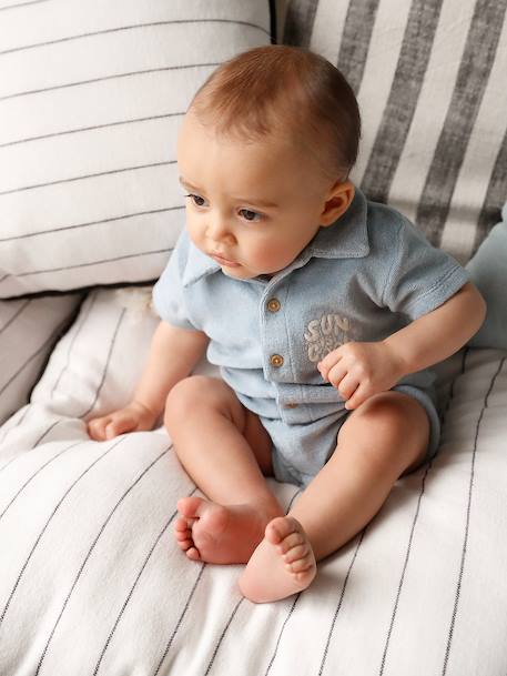 Combishort bébé en éponge bleu ciel - vertbaudet enfant 