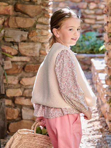 Gilet sans manches fille en sherpa écru+marron - vertbaudet enfant 