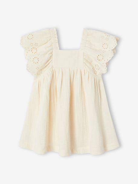 Katoenen babyjurk ecru+rood - vertbaudet enfant 