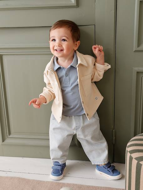 Drukknoop-overhemd voor baby taupe+zandbeige - vertbaudet enfant 