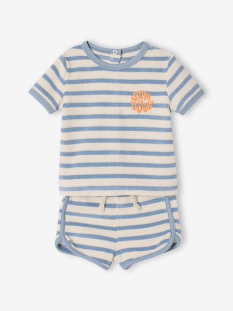 Badstoffen babyset met T-shirt en short blauw, gestreept+taupe - vertbaudet enfant 