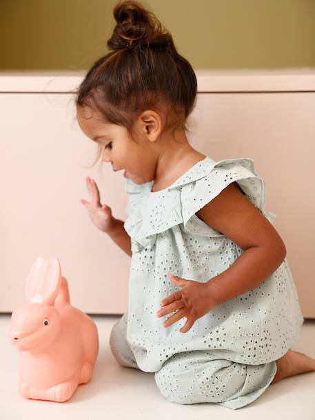 Blouse voor babymeisjes met Engels borduurwerk blauwgroen - vertbaudet enfant 