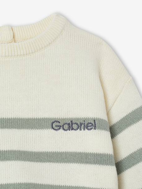 Pull bébé rayé en tricot caramel+marine+vert sauge - vertbaudet enfant 
