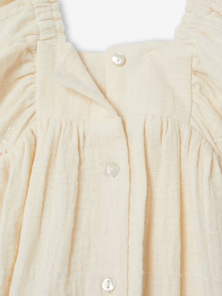 Katoenen babyjurk ecru+rood - vertbaudet enfant 